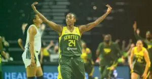 Jewell Loyd, Seattle Storm, after hitting Game-Winner against Dallas June 5th 2021