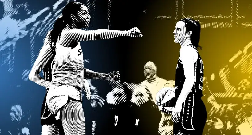 Angel Reese of the Chicago Sky & Catilin Clark of the Indiana Fever